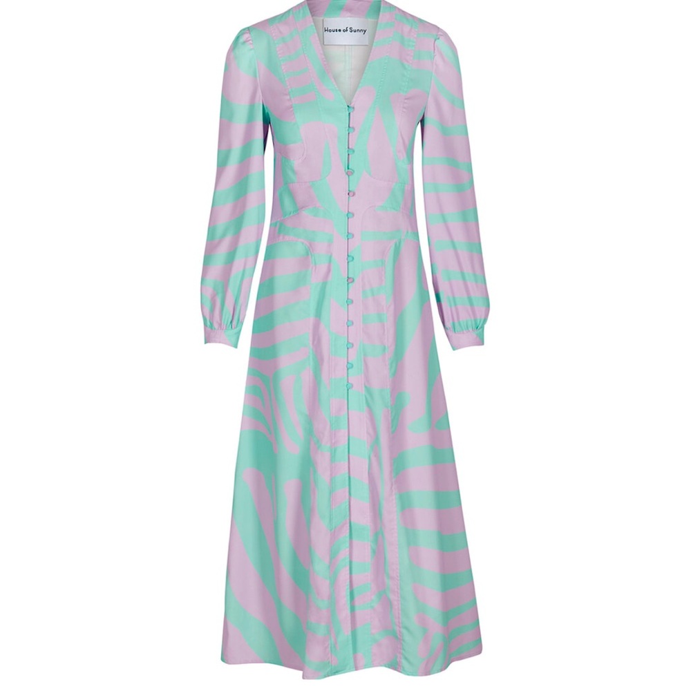 House of Sunny Coral Dress long sleeve button down